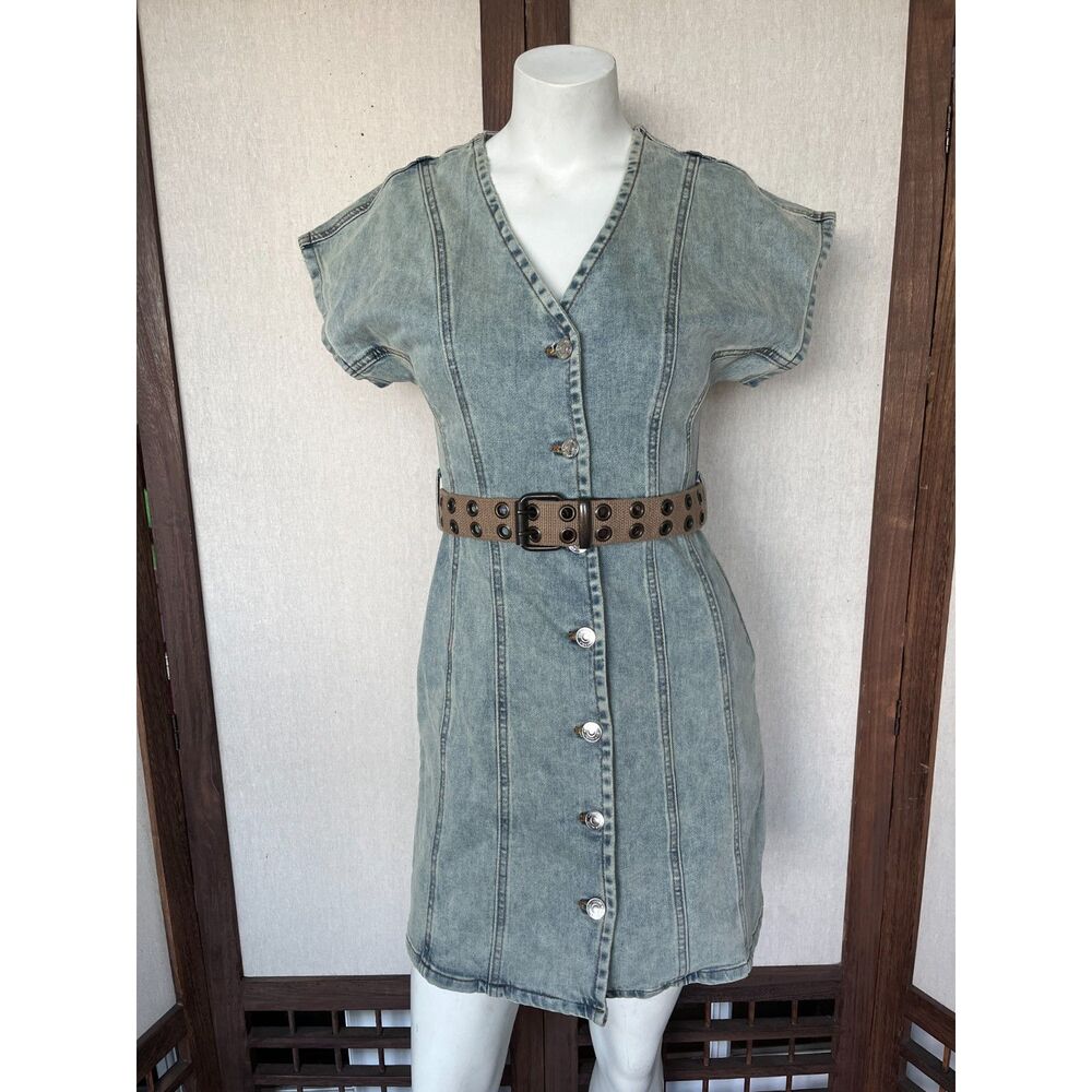 Steve Madden Denim Mini Dress XS Paneled Button Front Y2K 90s